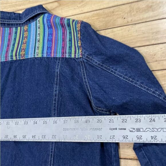 TANTRUMS Jean Jacket Women M Rainbow Boho Floral Tribal Aztec Western Blue Denim - Picture 9 of 16